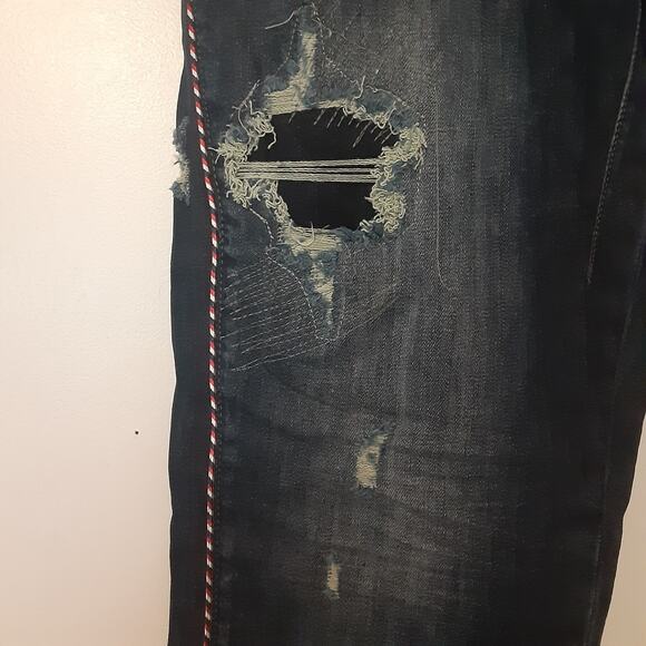 Born Fly Men's 42x30 Denim Jeans Embroidered Stitching Distressed Hip Hop EUC - Picture 4 of 16
